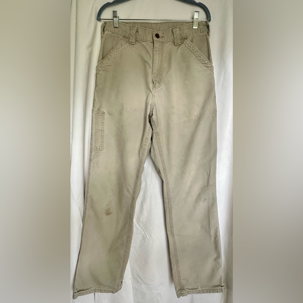Distressed Carhartt Khaki Work Pants - 32 x 34